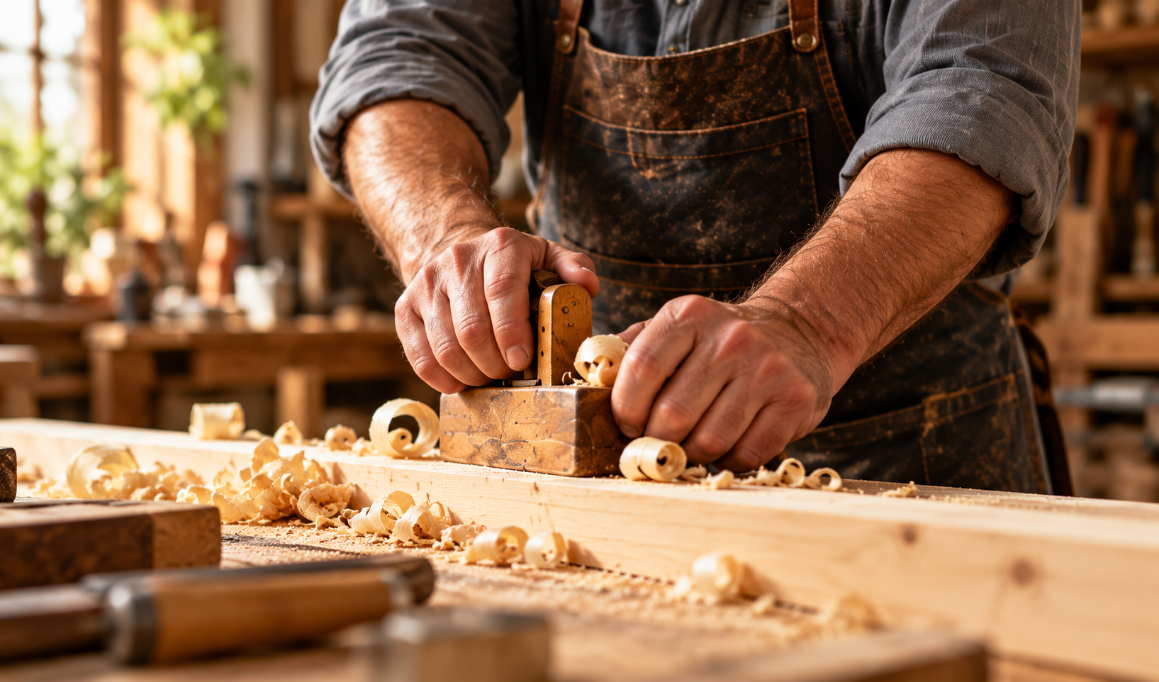 Manos de un artesano trabajando una pieza de madera